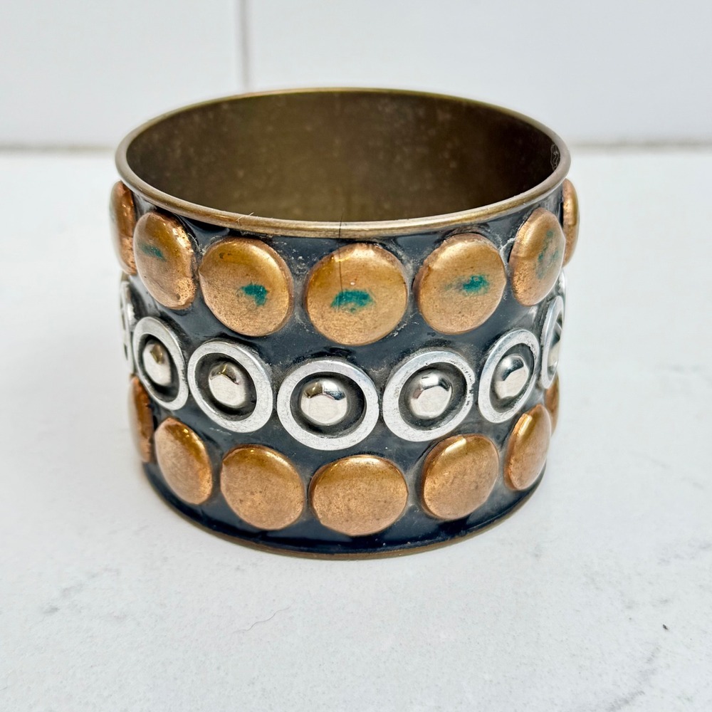 Vintage Wide Bangle Bracelet Boho Cuff Bronze Silver Tone‎ Statement Jewelry